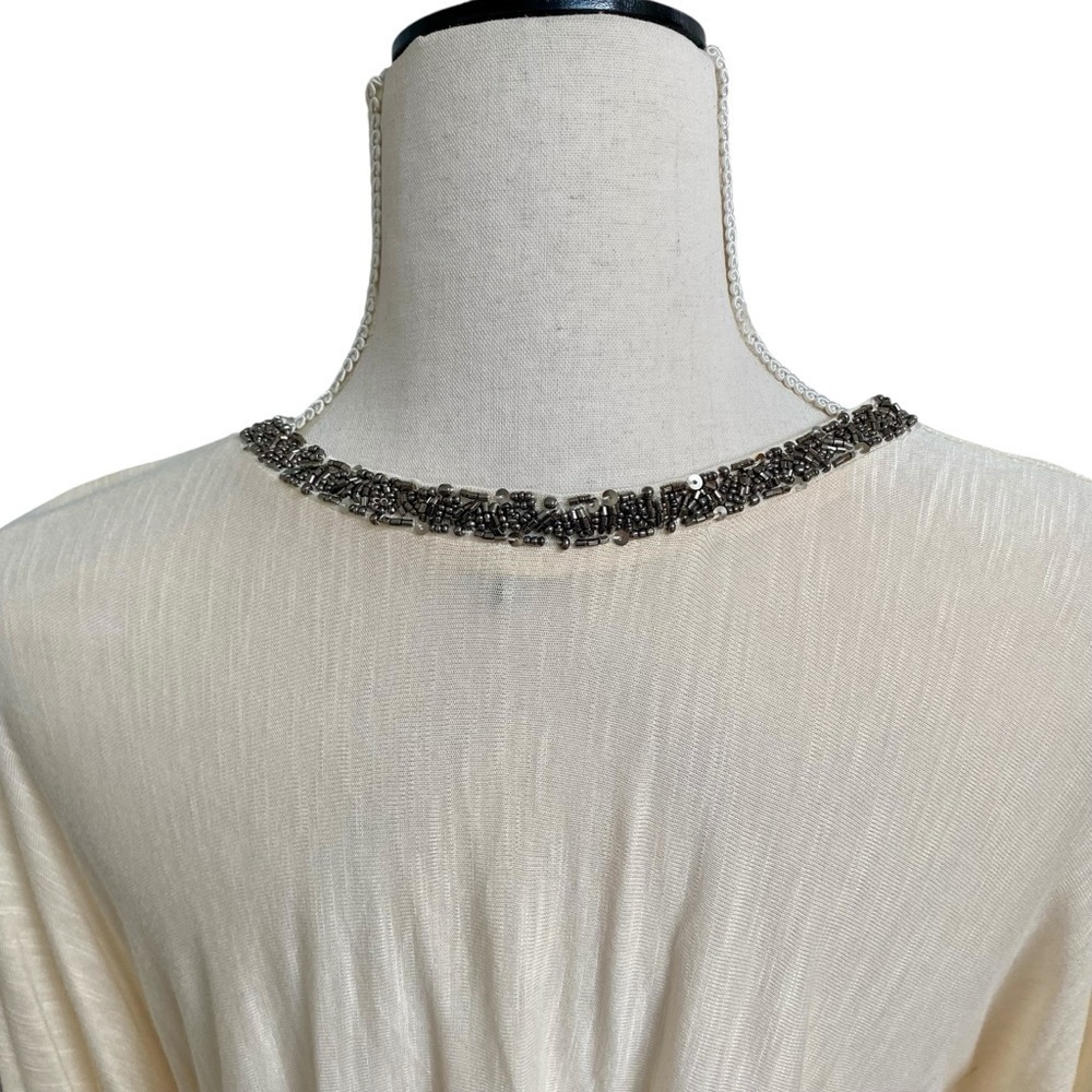 Alberto Makali Beaded Neck Poncho Blouse Ivory Rayon Draped Tunic Top S - Picture 9 of 13